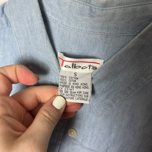 Vintage 90s Talbots Chambray Button Down Present Patch Cute Long Sleeve Shirt S - Picture 4 of 7